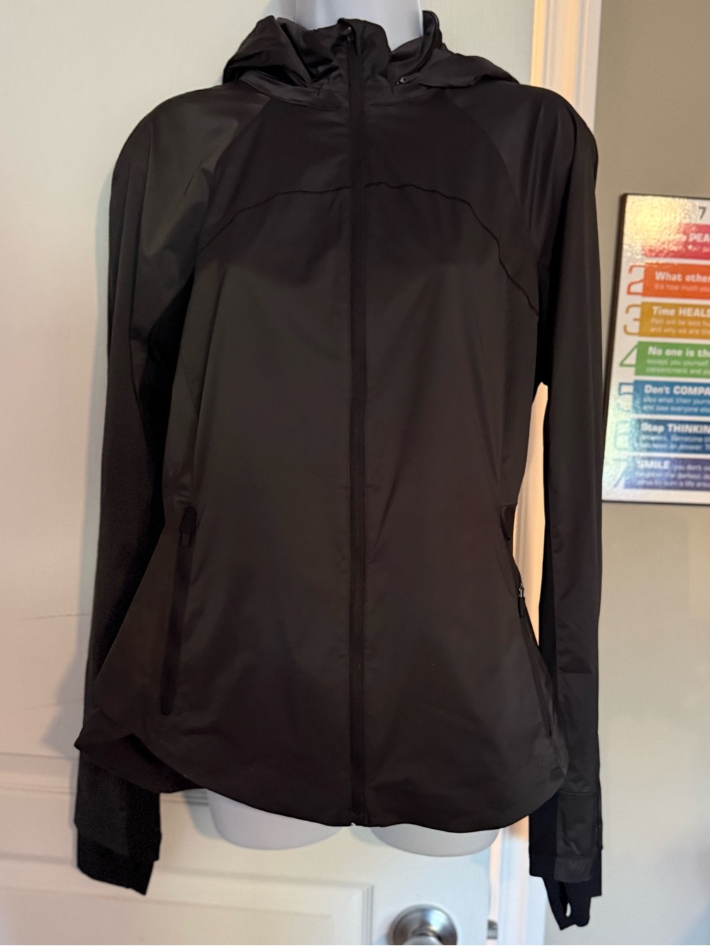 lululemon athletica Black hooded mist over wind breaker jacket never worn.